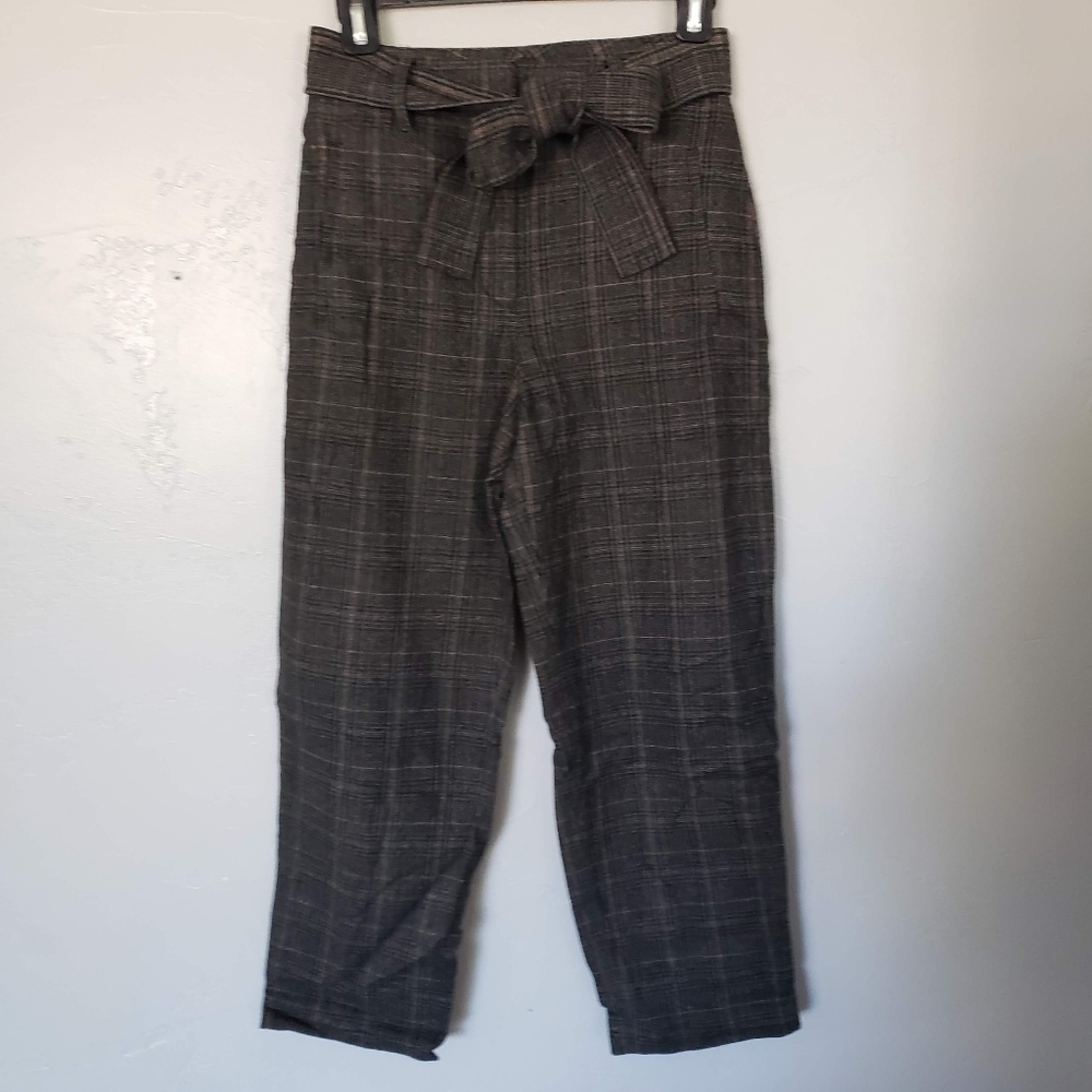 Wilfred Women's 2 World Blend Dress Pants High Rise Black White Plaid Bow Waist